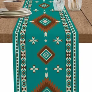 Chemin de table Atlas | Décoration bohème en lin - Atlas Émeraude, 180 x 33cm