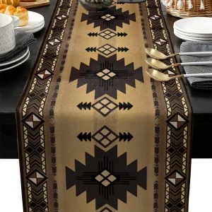 Chemin de table Atlas | Décoration bohème en lin - Atlas Terre, 180 x 33cm